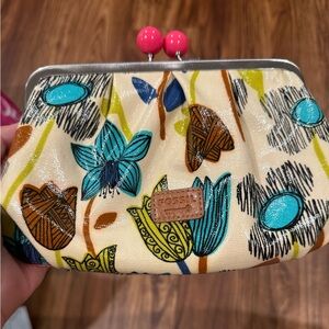 FOSSIL KEY PER Floral Cosmetic Kisslock Wallet Clutch Cosmetic Bag